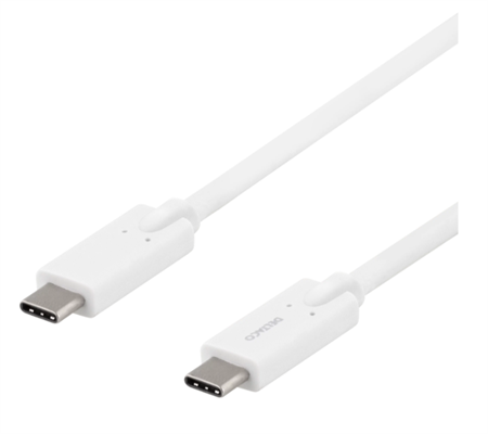 Deltaco USB-C - USB-C kabel, 5Gbit/s, 5A, 2M, vit